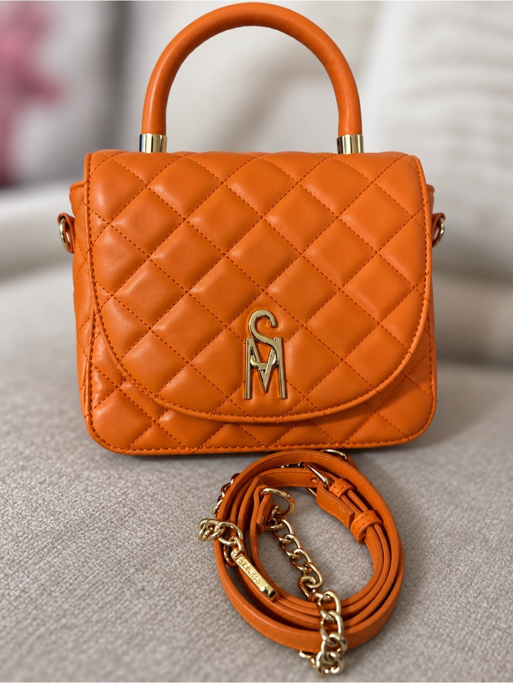 Steve Madden Orange Quilted Top Handle Crossbody Bag